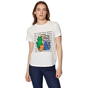 Mavi Dames CAT Printed Tee T-Shirt, Antiek Wit, XS