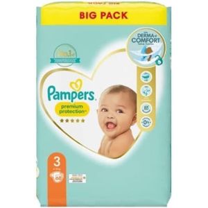 Pampers Babyluiers maat 3 (6-10 kg), premium bescherming, midi, grote verpakking, het beste comfort en bescherming voor de gevoelige huid, 68 stuks