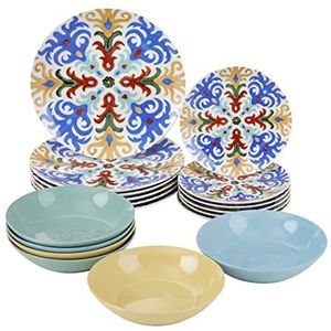 Baroni Home Serveert borden 18 stuks van porselein en aardewerk, servies borden voor 6 personen, Fantasia Sorrento