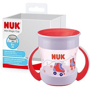 NUK Mini Magic Cup oefenbeker | lekvrije 360°-drinkrand | vanaf 6 maanden | praktische handgrepen | BPA-vrij | 160 ml | rode rolschaatsen