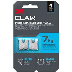 3M Claw Gipsplaatafbeelding hangende wandhaken om op te hangen, 4 hangers, belastbaar tot 7 kg, ideaal voor zwaargewicht voorwerpen