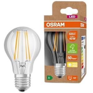 OSRAM LED spaarlamp, glazen gloeilamp, E27, warm wit (3000K), 2,5 watt, vervangt 40W gloeilamp, zeer efficiënt en energiebesparend, pak van 6