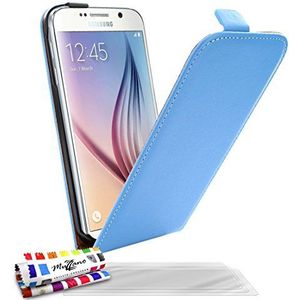 MUZZANO Originele""Open Flip"" stijve Flip Cover voor Samsung Galaxy S6 met 3 Ultra-Clear Screen Protectors - Blauw