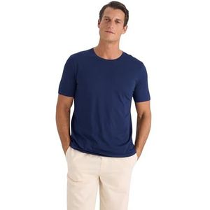 DeFacto Basic T-shirt voor heren, klassiek T-shirt voor mannen, Donkerblauw, XL