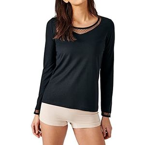 Damart - Thermol'love T-shirt voor dames, lange mouwen, thermolactyl, warmtegraad 2, inzetstuk van gestippelde tule, zacht jersey-gebreid, zacht gevoel, zwart., XL
