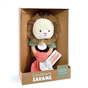 Doudou et Compagnie - Kleuren Savanne – rammelaar van houten leeuw – beige – 15 cm – geboortecadeau – mooie geschenkdoos – DC4067