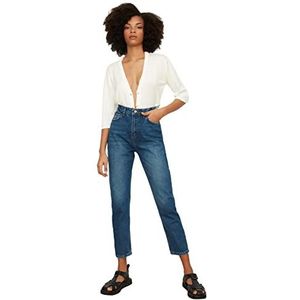 TRENDYOL Mom Jeans voor dames, hoge taille, donkerblauw, 34