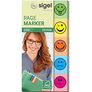 SIGEL HN502 markeerstrips design Smileys van papier, 200 stroken in het formaat 20 x 50 mm, 5 kleuren