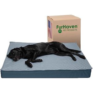 FurHaven XXL orthopedisch hondenbed, waterafstotend, voor binnen en buiten, dekbed, converteerbaar matras met afneembare wasbare hoes - kalm blauw, Jumbo Plus (XXL)
