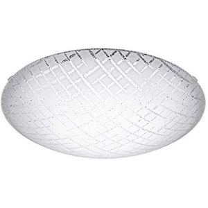 EGLO Riconto 1 Led-plafondlamp, diameter 39,5 cm, 1 lichtpunt, plafondlamp, modern, woonkamerlamp van metaal en geribbeld glas in wit, keukenlamp, ronde hallamp, warm wit