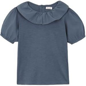 Gocco T-shirt met korte mouwen en ruches kraag voor meisjes, eendenblauw, 7-8 Jaren