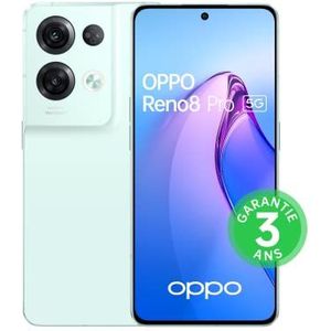 OPPO Reno 8 Pro Smartphone 5G - 8GB RAM + 256GB - Drievoudige fotosensor 64MP frontpaneel 32MP - 120Hz 6,7 inch AMOLED-display - 4500mAh batterij + 80W snel opladen - IJsgroen [FR]