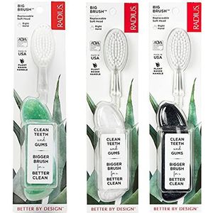 Radius Big Brush BPA-vrije en ADA-geaccepteerde tandenborstel, ontwikkeld ter verbetering van de gezondheid van het tandvlees en ter vermindering van tandvleesproblemen, rechterhand, 3 stuks