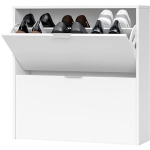 amuéblate online Slim 2 deuren, smalle schoenenkast, witte afwerking, hout, 76 cm (H) x 75 cm (L) x 22 cm (D)