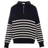 Blonda Dames gestreepte gebreide trui met halve ritssluiting en stehrevers acryl marine wolwit maat M/L, marine wolwit, M