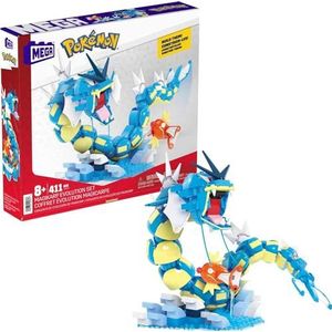 MEGA Pokémon Actiefiguur, bouwspeelgoed voor kinderen, Magikarp Evolutieset met 411 onderdelen, bouwen en bewegen, Gyarados, 61 cm groot HNT95