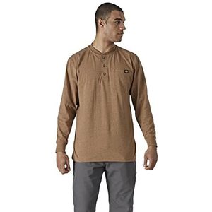 Dickies - T-shirt voor mannen, Henley T-shirt met lange mouwen, voorvak met logo, bruine eend, Bruine Eend, XXL