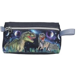 Depesche 13134 Dino World Galaxy - Etui in donkerblauw, met ruimte-dinosaurusmotief, planeten en sterren, etui met ritssluiting
