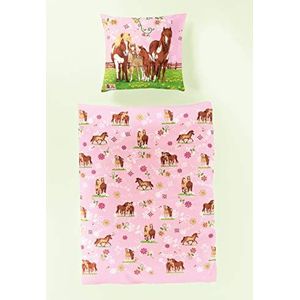 Bierbaum 2217 beddengoed paardenvrienden, 135 x 200 cm, roze 01, renforcé