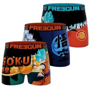 FREEGUN Dragon Ball Super-boxershorts voor kinderen, jongens, Goku, ademend en ultrazacht (3 stuks), blauw/paars/oranje/geel, 8-10 Jaar