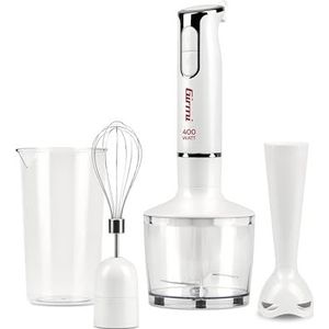 Girmi MX17 Staafmixer met kit, 3-in-1 mixer en garde, 400 W, DC-motor, 2 snelheden, roestvrijstalen messen, maatbeker 700 cc, wit