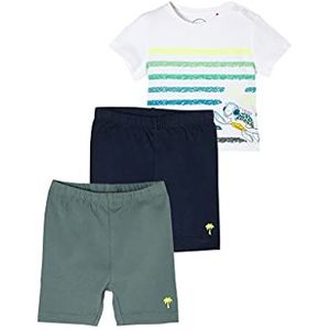s.Oliver Unisex - Baby Set: T-shirt met 2 stuks fietsbroeken, olijf/donkerblauw/wit geplakte print, 68 cm