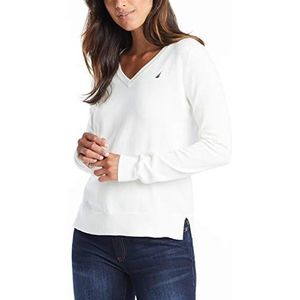 Nautica Women's Effortless J-Class Long Sleeve 100% Cotton V-Neck Sweater