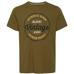 Blend 20714811 T-shirt voor heren, korte mouwen, met print, ronde hals, print op de voorkant, hoogwaardige katoenkwaliteit, Militaire Olive (190622), M