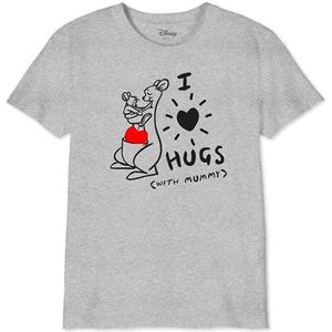 Disney BODWINITS008 T-shirt voor kinderen, motief: Winnie The Poeh - I Love Hugs with Mummy, maat 10 jaar, Grijs Melange, 10 Jaar
