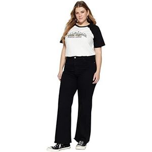Trendyol Vrouwen Hoge Taille Wijde Pijpen Plus Size Jeans, Zwart, 46, Zwart