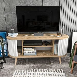 DECOROTIKA Store 140 cm brede tv-standaard Stor Mid-Century Wide TV Unit Media Console - 55"" (Oud Eiken & Wit)