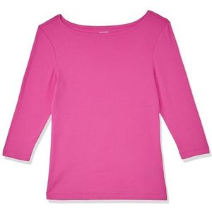 Amazon Essentials Women's T-shirt met driekwartmouwen, stevige boothals en slanke pasvorm, Helderroze, M