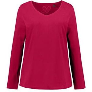 Ulla Popken Basic T-shirt voor dames, V-hals, smal, lange mouwen, rood, 42-44