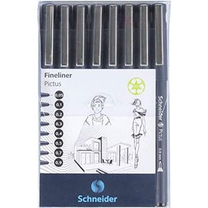 Schneider Pictus Fineliner (8 verschillende lijndiktes: 0,05-0,9 mm) zwart, etui van 8