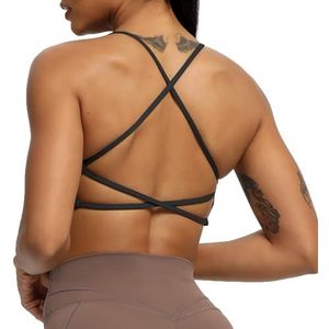 Aoxjox Women's Workout Sports Bras Fitness Ivy Low Impact Bra Yoga Crop Tank (Black, Medium)