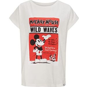 Recovered Women's Disney Mickey Mouse Wild Waves Vintage Poster Ecru Vrouwen Boyfriend by S T-shirt, S, ecru, S