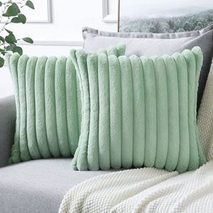 Soleebee Set van 2 fluwelen decoratieve kussenslopen - Van zacht kunstbont - Voor bank, slaapkamer, huis, auto - 45 x 45 cm - Lichtgroen