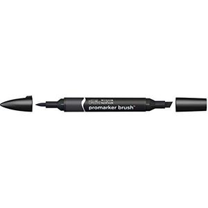 Winsor & Newton 0204030 Promarker Brush voor tekeningen, kalligrafie, ontwerp en lay-outs, streeploos tekenen met beitel- en penseelpunt - Zwart