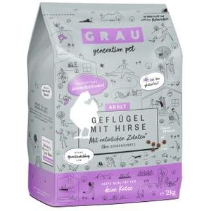 GRAU - het origineel - Droogvoer voor katten - Gevogelte met gierst, 1 verpakking (1 x 2 kg), glutenvrij, voor volwassen en oudere katten