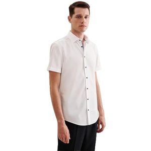 Seidensticker Zakelijk overhemd voor heren, shaped fit, strijkvrij, kent-kraag, korte mouwen, 100% katoen, wit, 38