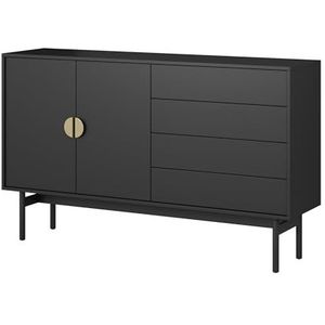 Selsey Commode opbergkast 2 deuren 4 laden kast ladekast Push to Open 154 cm Stoon Black