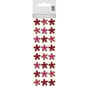Ursus 75000003 - Glitter stickers bloemen, 24 stuks, rood