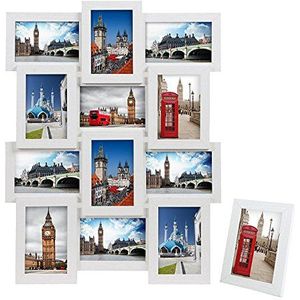 SONGMICS Fotolijst collage voor 12 foto's, elk 10 x 15 cm (4 x 6), met 1 enkele fotolijst, 13 fotogalerij voor collages, van MDF, montage vereist, Kerstmis, wit, met houtnerf RPF112W