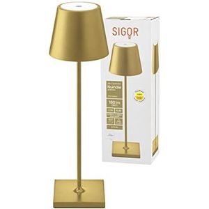 SIGOR Nuindie - dimbare led-accutafellamp binnen en buiten, hoogte 38 cm, oplaadbaar met Easy-Connect, 24 uur lichtduur, goud geanodiseerd