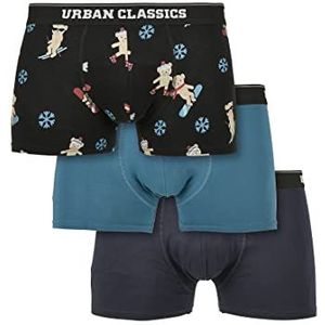 Urban Classics Heren onderbroek van biologisch katoen 3-pack Christmas Boxershorts, Organic Cotton ondergoed met kerstmotief, maat S tot 5XL, Teddy Aop+Jasper+Navy, 5XL