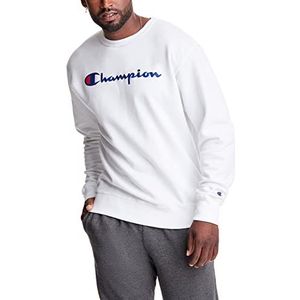 Champion Groot & Tall Sweatshirt voor heren, Powerblend Graphic Crew, scriptlogo, wit, XXL, Wit, XXL