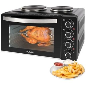Bomann® Mini oven met kookplaten en draaispit | Koken en bakken tegelijk | Mini oven 28L convectie boven-/onderwarmte 100°-230°C | Elektrische mini oven 3100 Watt incl. accessoires | KK 6059 CB