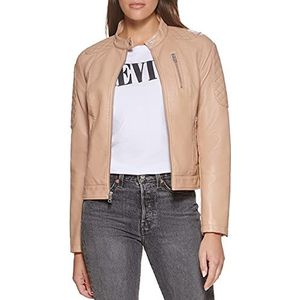 Levi's Women's Size Faux Leather Motocross Racer Jacket (Standard and Plus), Biscotti, 2X