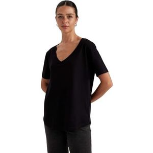 DeFacto Oversized crop tops voor dames, klassiek basic shirt voor dames, comfortabel oversized shirt voor vrouwen, zwart, M