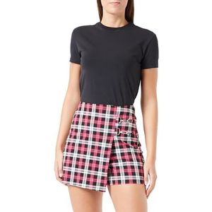 Koton Women Viscose Mix Metal Acessory Detail Skort, 3C0 (Fushia Check), 34